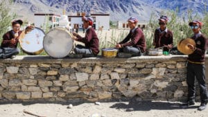 Playing the drums at the LMHS in Zanskar